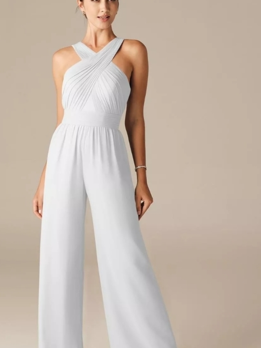 Crisscross Halter Wide-Leg White Jumpsuit
